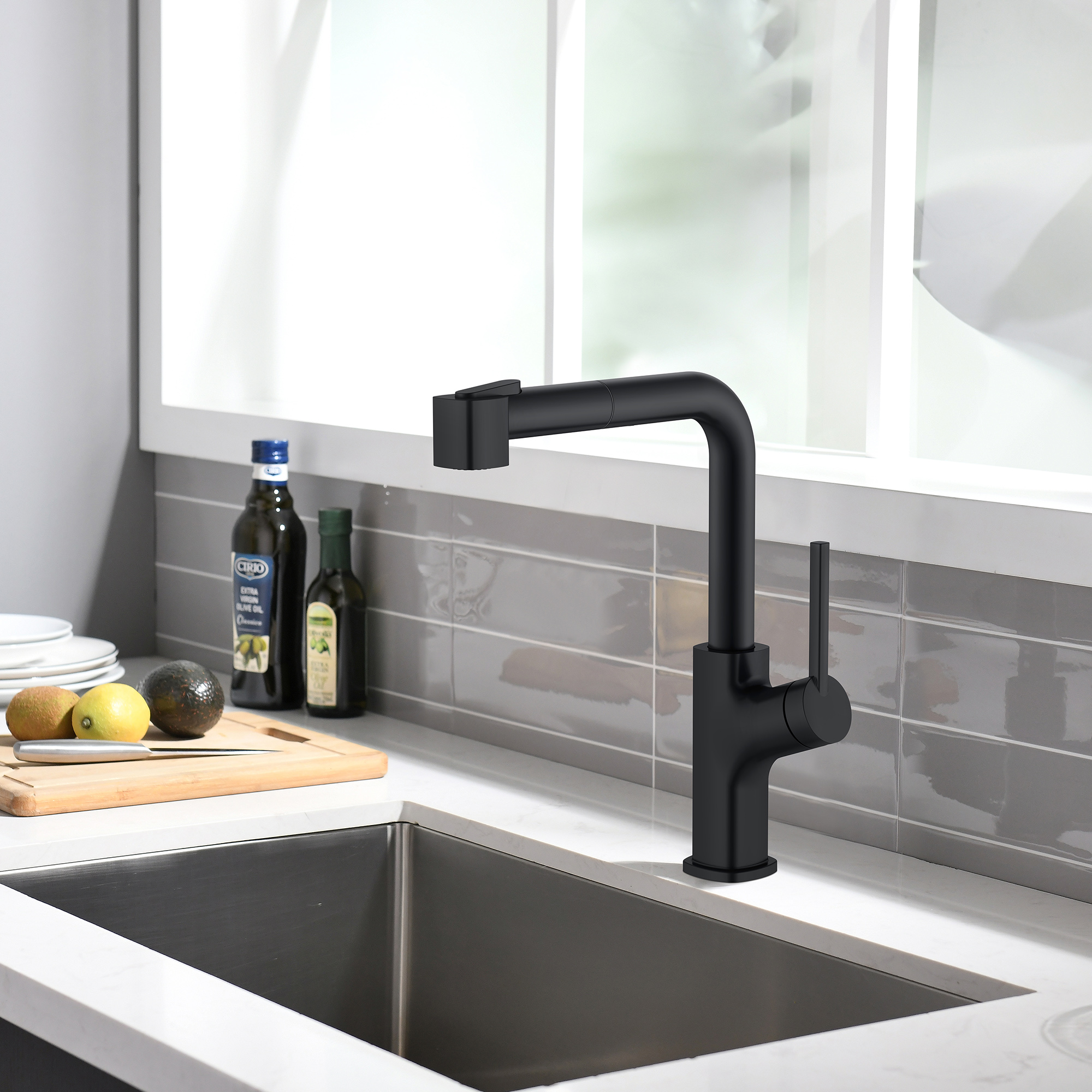 Новый дизайн, матовый черный кухонный кран, хромированный выдвижной кухонный кран, выдвижной