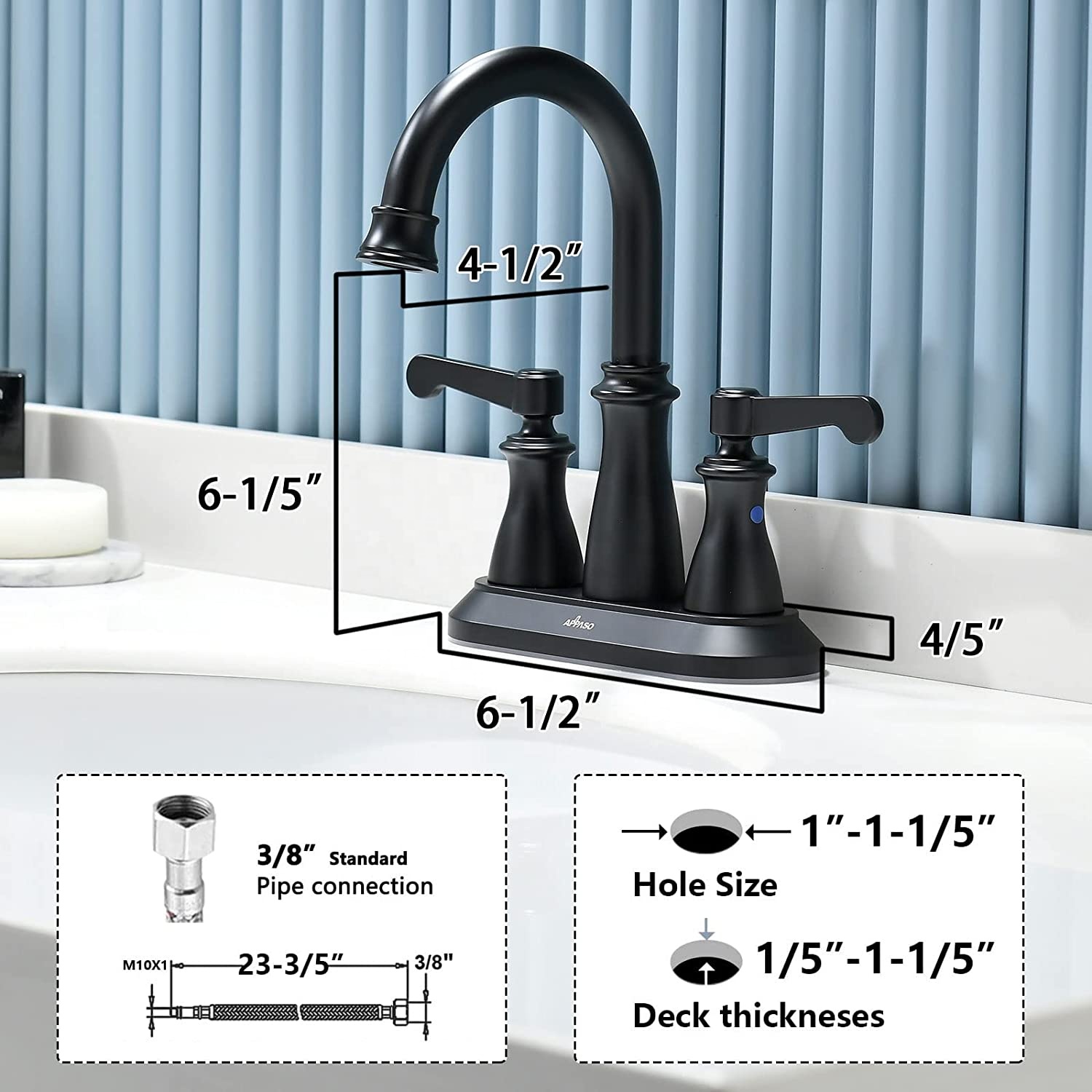 APS133-MB Классический смеситель для раковины с 3 отверстиями, черный смеситель для раковины ванной комнаты, смеситель для ванной комнаты с двойной ручкой