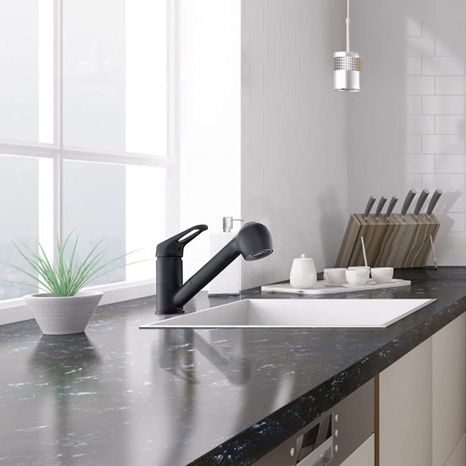 APS308-MB Кухонные смесители для продажи Черный кухонный смеситель с одним отверстием Выдвижной кухонный смеситель