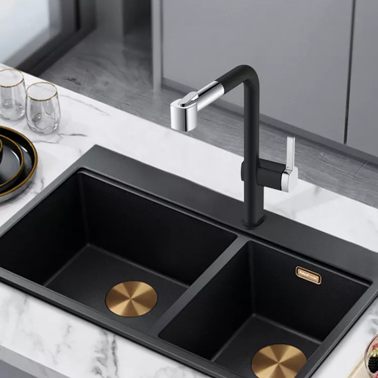Матовый черный новый дизайн выдвижной смеситель с одним отверстием черные кухонные смесители