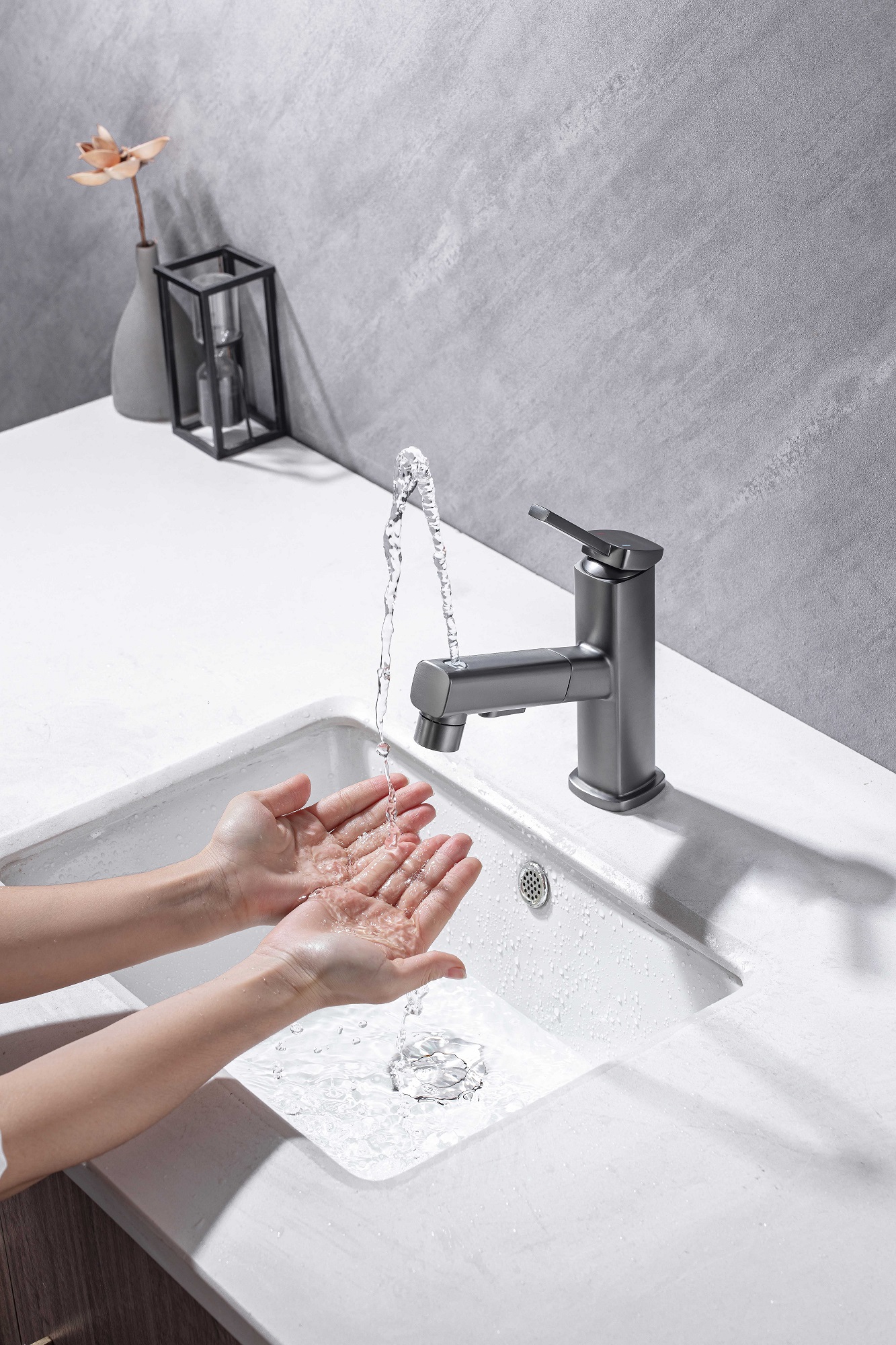 Смеситель для ванной комнаты с выдвижным распылителем для воды для зубной щетки Черные смесители для ванной комнаты