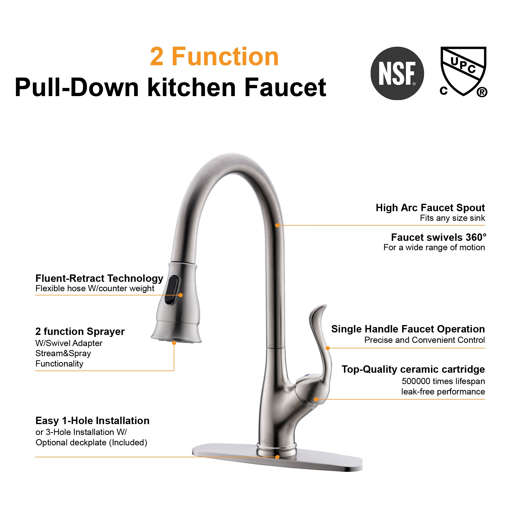 Faucet тяги Faucet кухни Faucet кухни Faucet двойной функции латунный для кухни в США