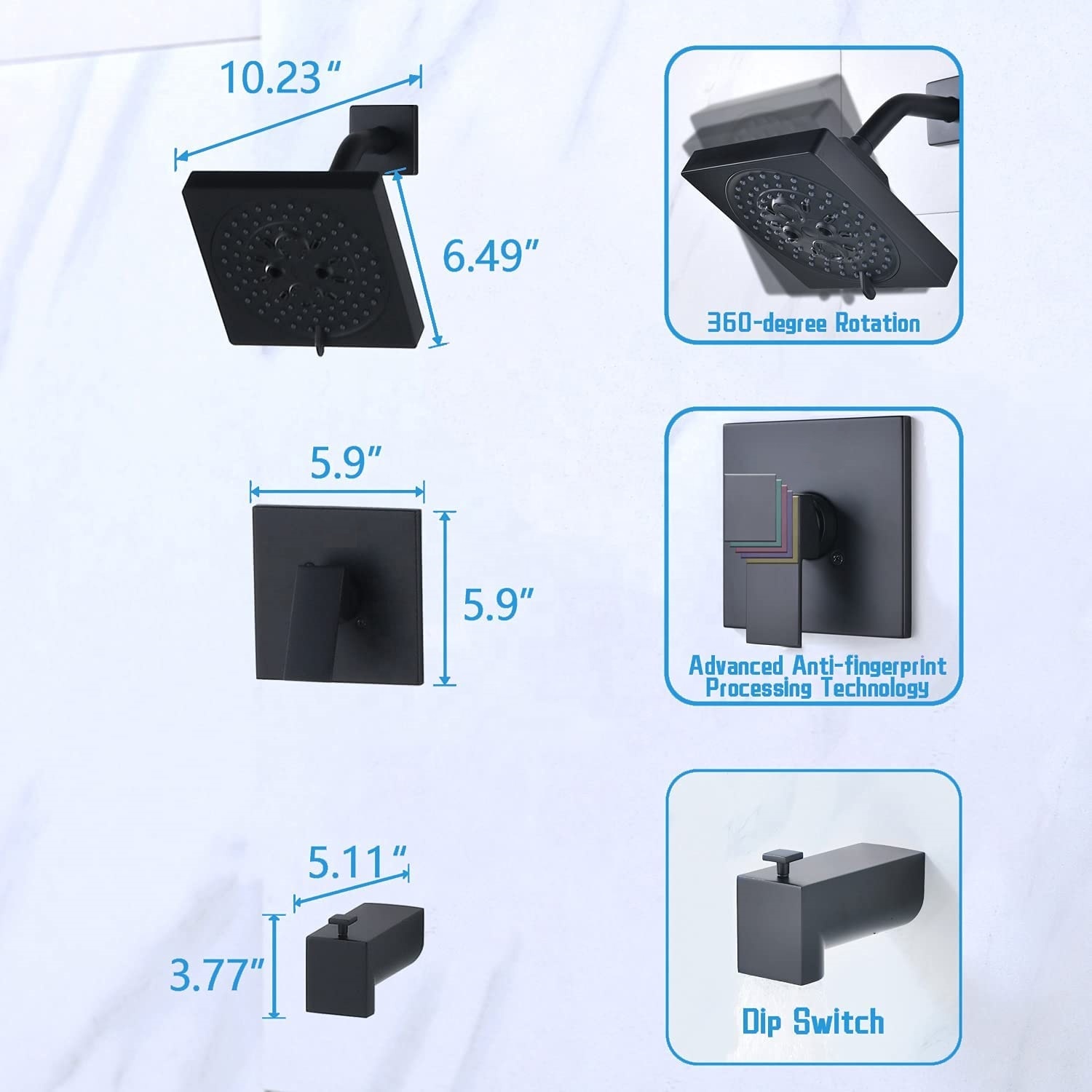Новый дизайн настенный латунный смеситель для ванной комнаты черный квадратный смеситель для душа