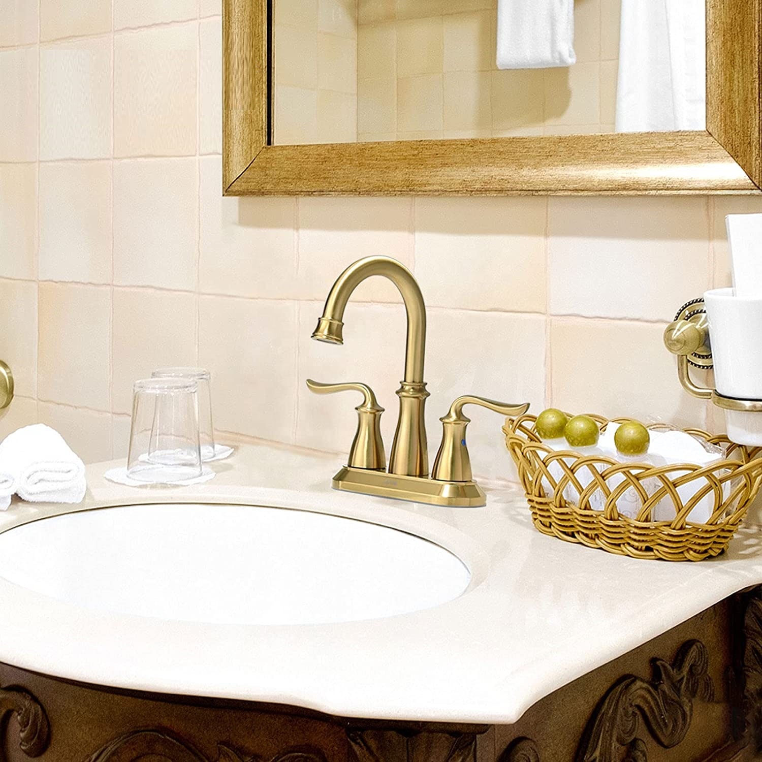 APB135-BTG Матовый золотой смеситель для ванной комнаты Смесители из нержавеющей стали с двойной ручкой Золотой смеситель для раковины